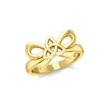 Celtic Trinity Knot on Ribbon 14 K Solid Gold Ring GRI1787 - Jewelry